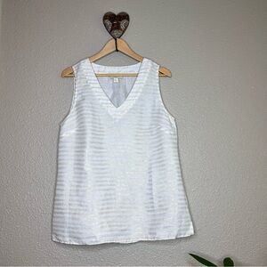St Tropez 100 Linen Vneck Gold Striped Tank